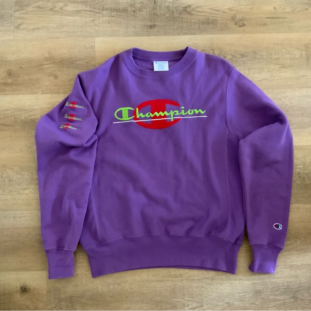 Vintage Champion Embroidered Purple 
 Sweater